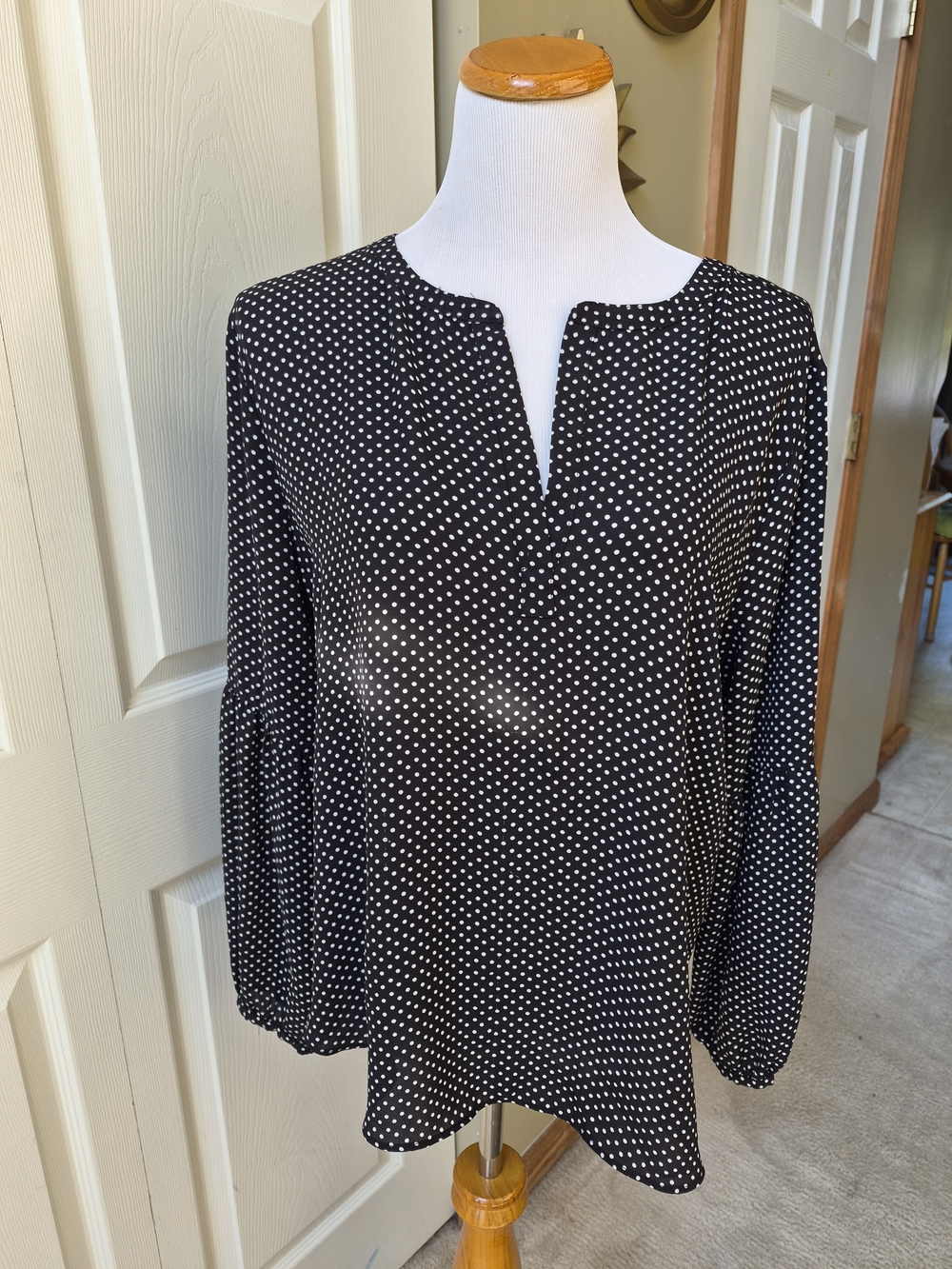 LOFT Black Polka Dot Notch-Neck Blouse